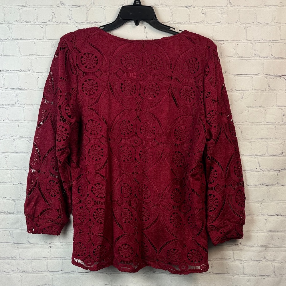BloomChic Red Crochet V-Neck Wrap Blouse Plus Size 2X - Picture 7 of 7